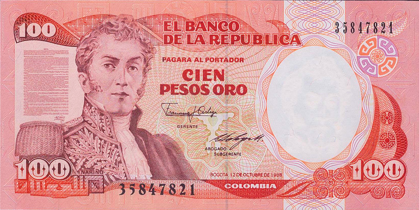 Colombia 100 1988 UNC P-426/c